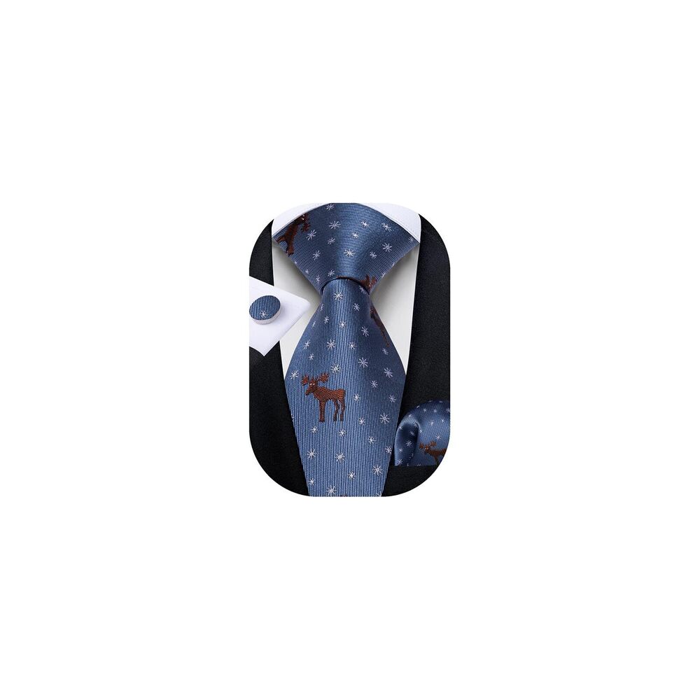 7908 Light Blue Christmas Tie and Pocket Square Set with Cufflinks Festival